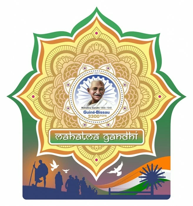 165.GUINEA BISSAU 2021 UNUSUAL DIE CUT FOIL STAMP M/S MAHATMA GANDHI .MNH - Image 1 of 1