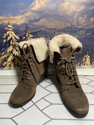 Botas UGG Zea 1003360 Cuero Marrón Piel de Oveja Forradas Cuña Combate Puño Talla 8 Foto 1 de 4