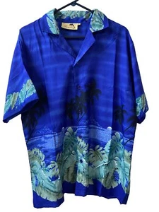 Ramp Rage Hemd Herren Large blau grün Palme tropisch Hawaii Knopfleiste - Bild 1 von 5