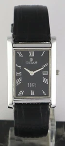 Beautiful Titan Edge Quartz Men Black Dial Leather Band All Working Wristwatch - Picture 1 of 7