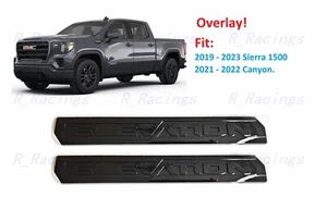 Overlay 2PC Gloss Black Door Rear Elevation Emblem 2019+ Sierra 1500 2021 Canyon - Picture 1 of 6