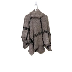 Acogedor chal poncho a cuadros gris y negro de World Market talla única boho capa borde - Imagen 1 de 6