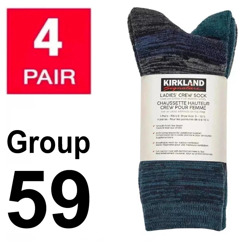 7771045 Calcetines Kirkland Damas Mezcla Lana Merino Crew, 6-10, 4 pares Foto 1 de 1