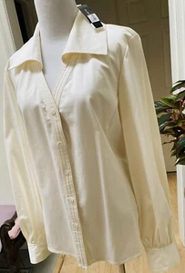 Ellen Tracy $ 248 Ivory Satin Women 14 Shirt Blouse Long Sleeve Cuff Buttons B54 - Picture 1 of 12