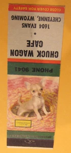 Copertina libro fiammiferi vintage Chuck Wagon Cafe Cheyenne, WY - cane Chihuahua - Foto 1 di 2