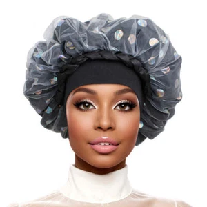 Bonnet Black Satin Wide Edge Double Layer Women - Picture 1 of 3
