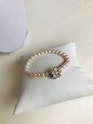 Pink Lustre Pearl Bracelet Diamant Flower Clasp Goldtoned 7.5 See Desc