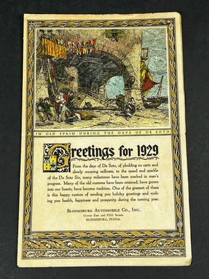 Bloomsburg PA 1929 Automobile Co De Soto seis concesionarios ventas anuncio de saludos de año nuevo Foto 1 de 4