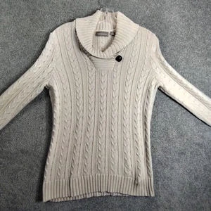 Croft & Barrow Womens Sweater Shawl Cable Knit Long Sleeve S Ivory Pullover - Picture 1 of 11