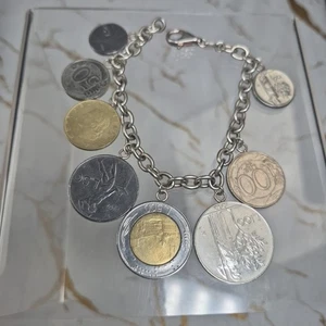 Modern Sterling Silver 925 Italian World Coins Bracelet Milor Italy 8" - Picture 1 of 8