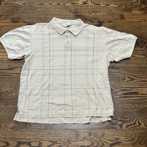 Eddie Bauer Men’s Large Beige Tan Checkered Polo Shirt Plaid - Picture 1 of 9