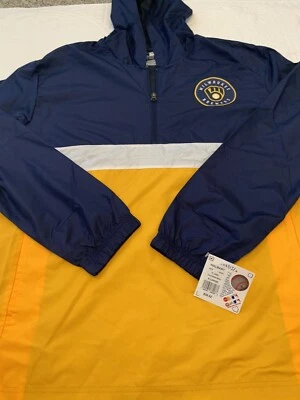 Chaqueta Milwaukee Brewers 1/4 Cremallera Azul Nylon Con Capucha Nueva Con Etiqueta $39 Foto 1 de 2