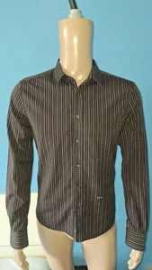 D&G CAMICIA UOMO MANICA LUNGA COLOR NERO A RIGHE TAGLIA 46 ITALIANA 100% COTONE - Foto 1 di 13