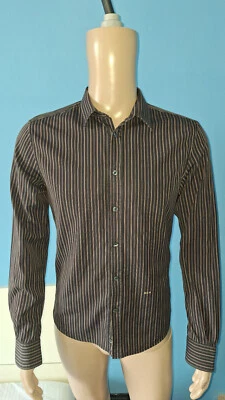 D&G CAMICIA UOMO MANICA LUNGA COLOR NERO A RIGHE TAGLIA 46 ITALIANA 100% COTONE - Immagine 1 di 4