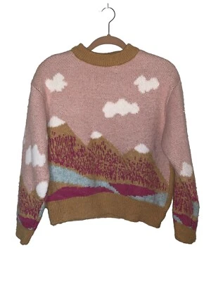 Zara Mountain Sweater Girls Size 13-14 Crew Neck Pink Brown Blue - Image 1 of 4