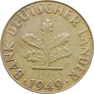 1949 10 Pfennig Germany - Federal Republic Coin Hamburg Mint Large J (MO1081-) - Picture 1 of 2