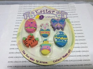 EASTER ERASERS New Sealed Package-EGGS-BUNNY-CHICKS SET OF 6-Basket Stuffer - Picture 1 of 2