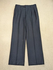 Wool Pants Mens 31x30 Blue Flannel Pleated Straight Leg Vintage Made in USA Navy - Picture 1 of 13