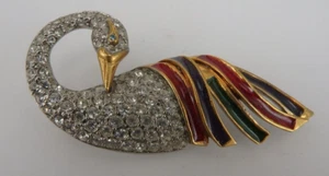 Neugablonz: Brosche Schwan Emaille und Swarovski Elements um 1960 (36474) - Bild 1 von 4