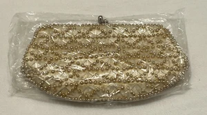 Vintage La Regale Elfenbein Perlen Perlen Abend Clutch Handtasche Tasche Kiss Lock Silber - Bild 1 von 20