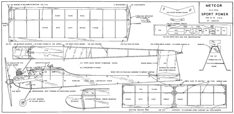 St Leonards models Meteor classic free flight model plans - Image 1 of 1