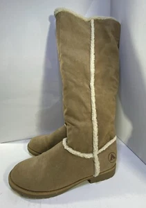 Airwalk Boots Womens 9 Knee-Hi Sherpa Lined Tan Faux Suede Pull on Zipper - Picture 1 of 21