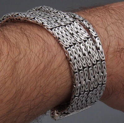88g 8" 20.5cm Bali Bizantino Ancho Tejido 925 Plata de Ley Pulsera Hombre Foto 1 de 4