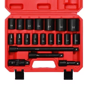 20PCS 1/2" Drive Shallow Impact Socket Set Metric 10mm-32mm CR-V 6-Point - Picture 1 of 6