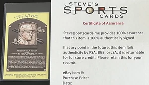Tony La Russa Signed Yellow HOF Plaque Post Card Autograph w/ Top Loader & COA - Picture 1 of 5