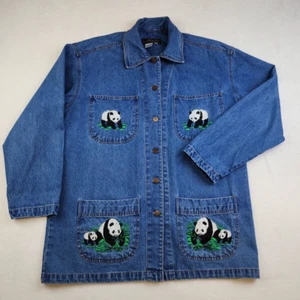 World Famous San Diego Zoo Women Jacket Size ML Blue Denim Panda Embroidered - Bild 1 von 11