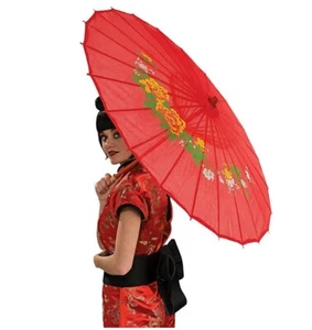 Parasol - Oriental Style - Red Floral - Costume Accessory - One Size - Picture 1 of 1