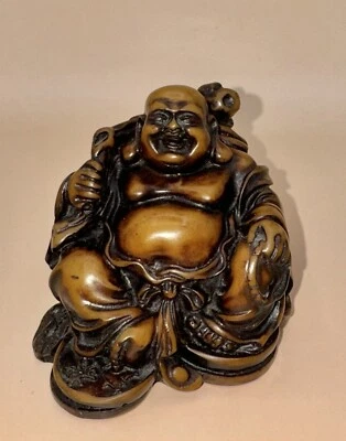 Buda ámbar imitación plástico resina tallada asiática china vintage del siglo XX Foto 1 de 4