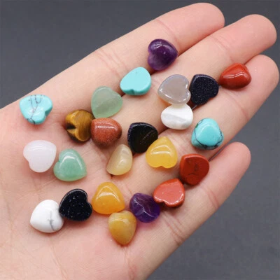 10mm Natural Crystal Quartz Heart Cabochon Beads CAB Flatback DIY Jewelry Chakra - Image 1 of 4