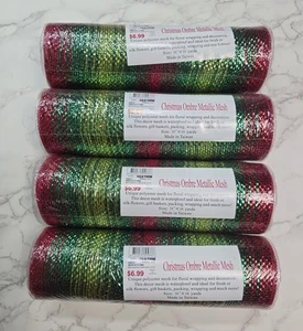 4 Fabric Decorative Mesh Poly 10"X 10 yd Red Green Christmas Ombre Foil Striped - Picture 1 of 7