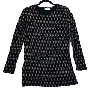 Jaipur Women’s Geometric Rose Print Tunic Top Black Gold Size Medium* Stretch - Picture 1 of 6