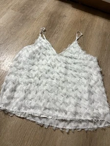 Women’s Cupshe White Feather Trim Tank Top Size L Gently Used Condition - Picture 1 of 8