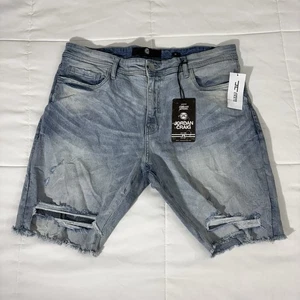 JORDAN CRAIG Ice Blue Distressed Cut-Off Jean Shorts Men’s Size 38 NWT J3188S - Picture 1 of 12
