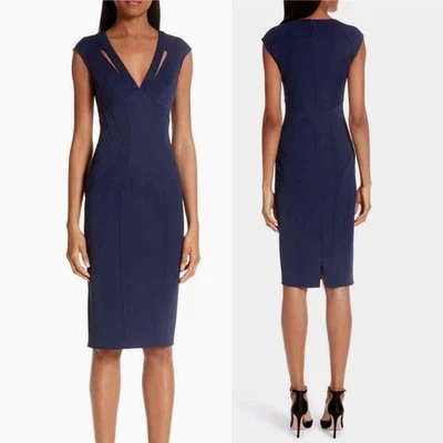 Vestido Vaina ZAC Zac Posen Nuevo con Etiquetas Talla 4 Azul Marino Elastizado Crepé Recorte Joni Foto 1 de 3