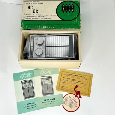 Radio Portátil Vintage Ross The Cadet RE-141 AM 12 Transistores AC DC Caja Original Foto 1 de 4