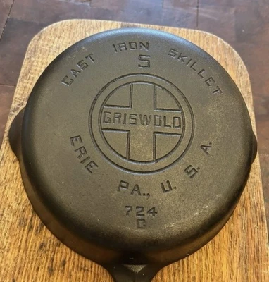 **EXCELLENT** Griswold Cast Iron Cooking Skillet No. 5 Large Block EPU P/N 724G - Image 1 of 4