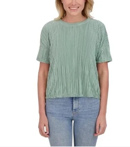Andrew Marc Women's Plisse Boxy Fit Top, Moss Green, Size- XL - Picture 1 of 3