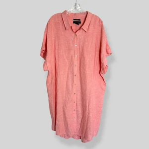 Tahari Size 2X Short Sleeve Button Up Dress Coral 100% Linen Lagenlook Casual - Picture 1 of 8