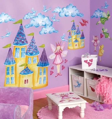 WALLIES FAIRYLAND wall stickers MURAL 32 decals fairy castles clouds room decor - Image 1 of 2