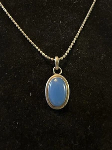 Vintage blauer Chalcedon Cabochon Anhänger 925 Sterling Silber Halskette 22 B3 - Bild 1 von 14