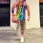 Mens Striped Boxer Bodysuit Jumpsuit Sleeveless Leotard Wrestling Singlet ⚝