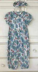 Vintage 90s MOUSEFEATHERS Floral Pleated Cottage Romper Jumpsuit Girls Size 6 - Picture 1 of 14