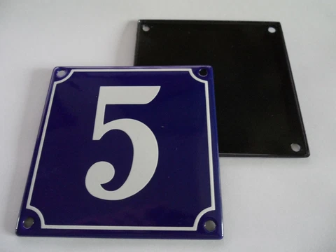 Old French Blue Enamel Porcelain Metal House Door Number Street Sign / Plate # 5 Cover
