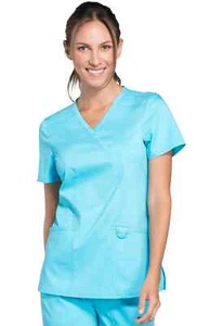 Cherokee Mock Wrap Scrub Top Size M NWT Turquoise Style WW610 - Picture 1 of 1