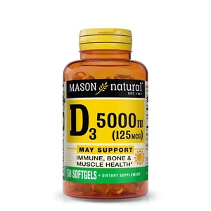 Mason Natural Vitamin D3 125 mcg 5000 IU - Bones & Muscles Health, 50 Softgels - Picture 1 of 5