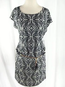 Vestido para mujer AB STUDIO sin mangas forrado negro blanco con cinturón mediano nuevo con etiquetas - Imagen 1 de 3